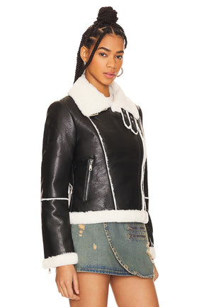 superdown Genna Zip Up Jacket in Black & White