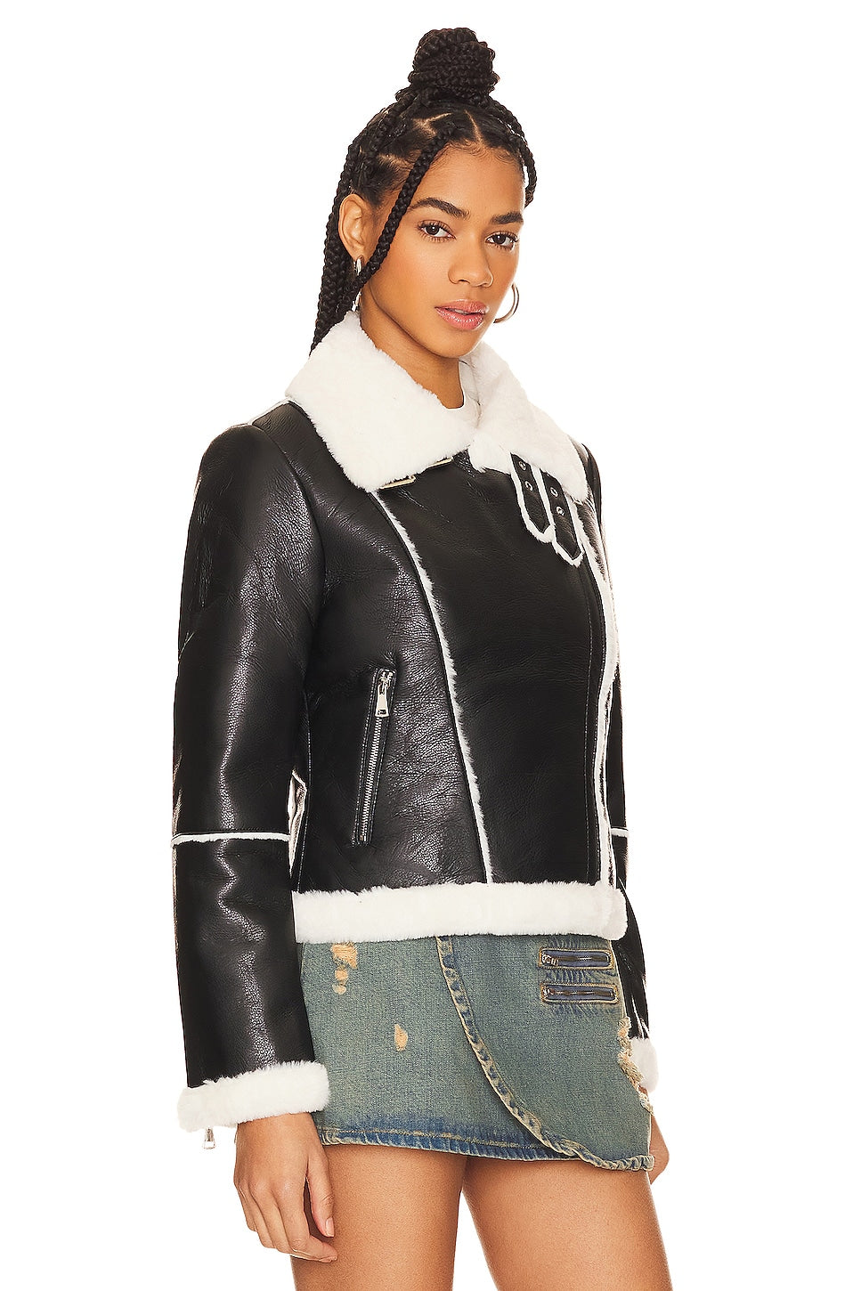 superdown Genna Zip Up Jacket in Black & White