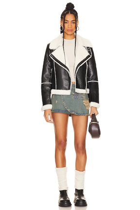 superdown Genna Zip Up Jacket in Black & White