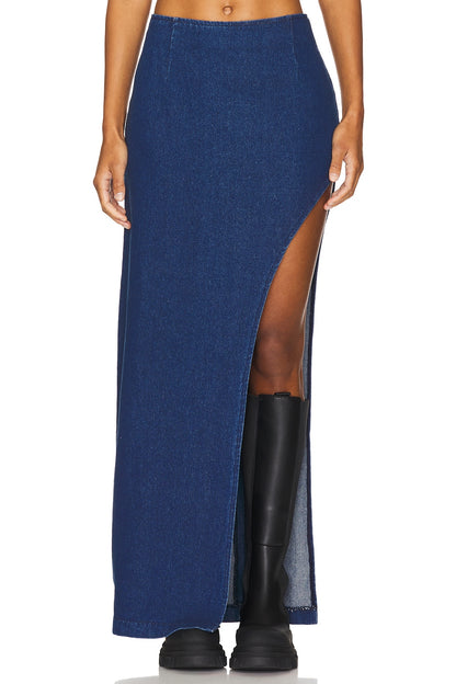 superdown Tirza Maxi Skirt in Mid Blue Wash