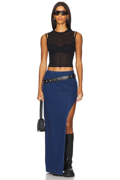 superdown Tirza Maxi Skirt in Mid Blue Wash