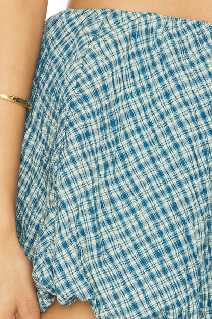 superdown Tarra Micro Bubble Skirt in Blue Plaid