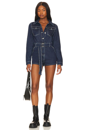 superdown Destiny Romper in Dark Blue Denim