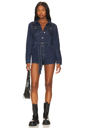 superdown Destiny Romper in Dark Blue Denim