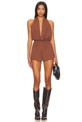 superdown Emma Halter Romper in Chocolate Brown