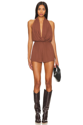 superdown Emma Halter Romper in Chocolate Brown