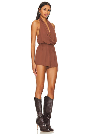 superdown Emma Halter Romper in Chocolate Brown