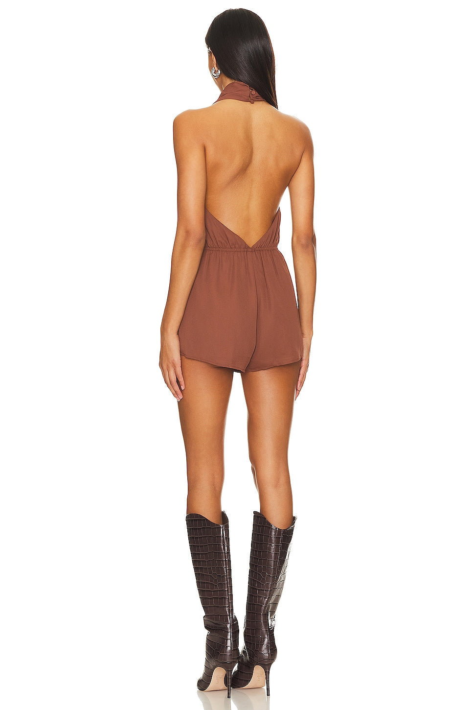 superdown Emma Halter Romper in Chocolate Brown