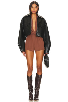 superdown Emma Halter Romper in Chocolate Brown