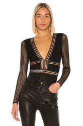 superdown Britni Deep V Bodysuit in Black