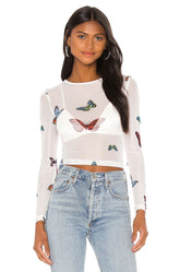 superdown Ari Butterfly Mesh Top in Multi