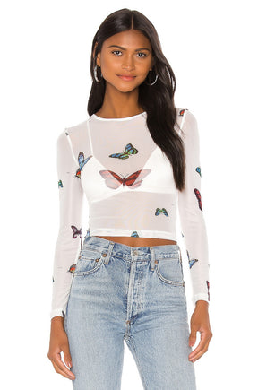superdown Ari Butterfly Mesh Top in Multi