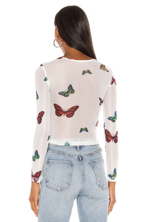 superdown Ari Butterfly Mesh Top in Multi