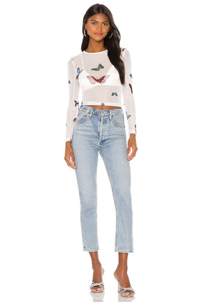 superdown Ari Butterfly Mesh Top in Multi