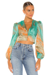 superdown Eleen Blouson Top in Teal Multi