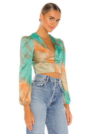superdown Eleen Blouson Top in Teal Multi