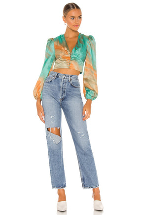 superdown Eleen Blouson Top in Teal Multi