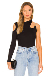 SUPERDOWN alene asymmetrical bodysuit in black