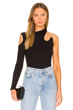 SUPERDOWN alene asymmetrical bodysuit in black