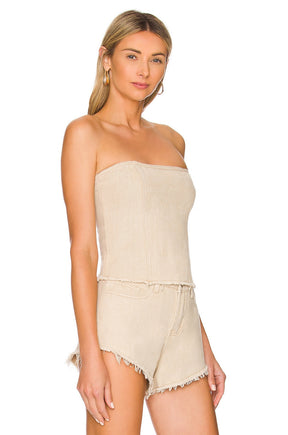 superdown Domonique Strapless Denim Top in Nude