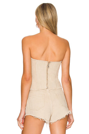 superdown Domonique Strapless Denim Top in Nude
