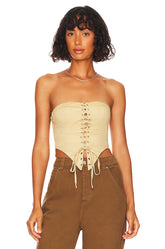 superdown Ashlyn Lace Up Top in Beige
