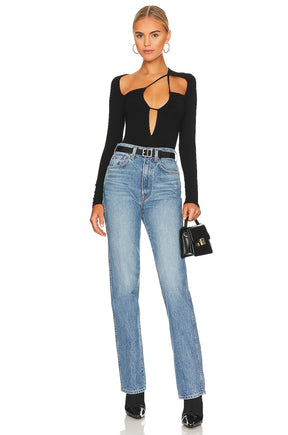 superdown Aranza Ruched Bodysuit in Black