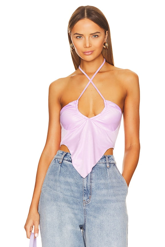 superdown Devon Halter Top in Metallic Lavender