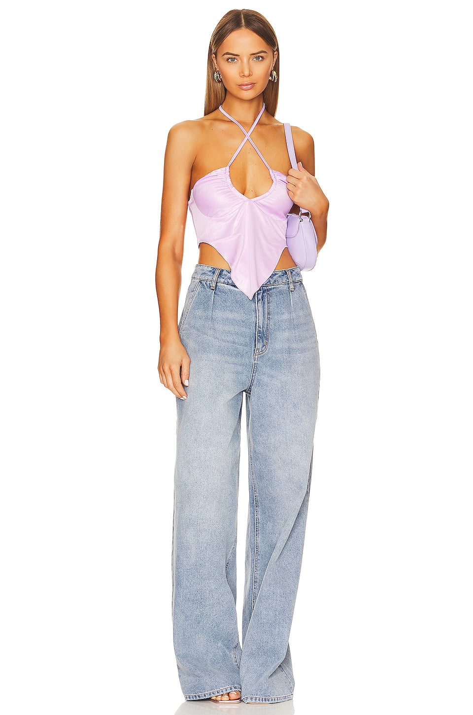 superdown Devon Halter Top in Metallic Lavender