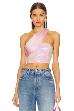 superdown Gea Asymmetrical Crop Top in Light Pink