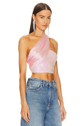 superdown Gea Asymmetrical Crop Top in Light Pink