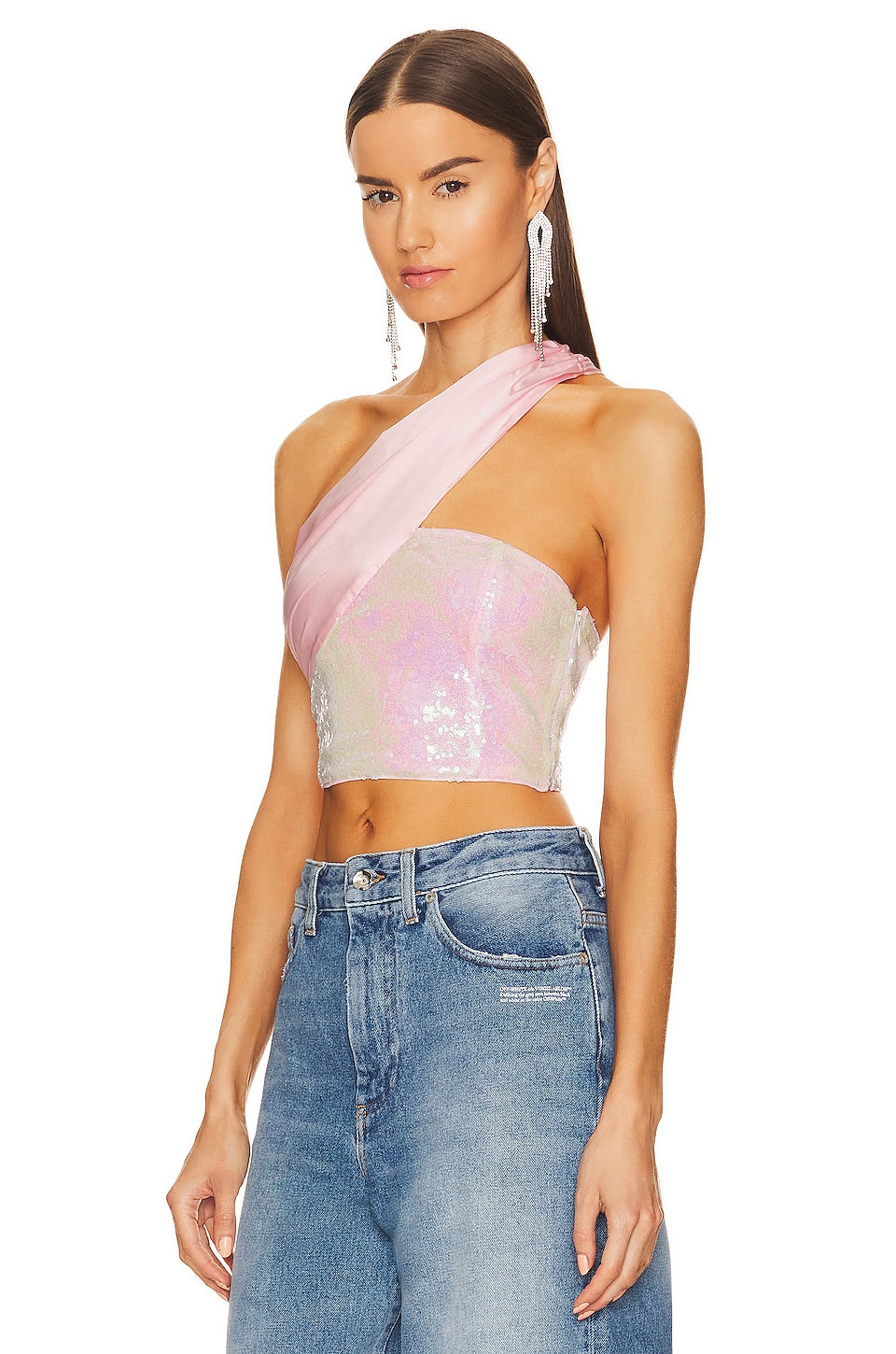 superdown Gea Asymmetrical Crop Top in Light Pink