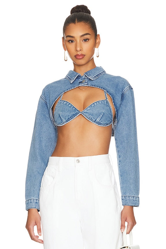 superdown Demi Crop Jacket Set in Blue Wash