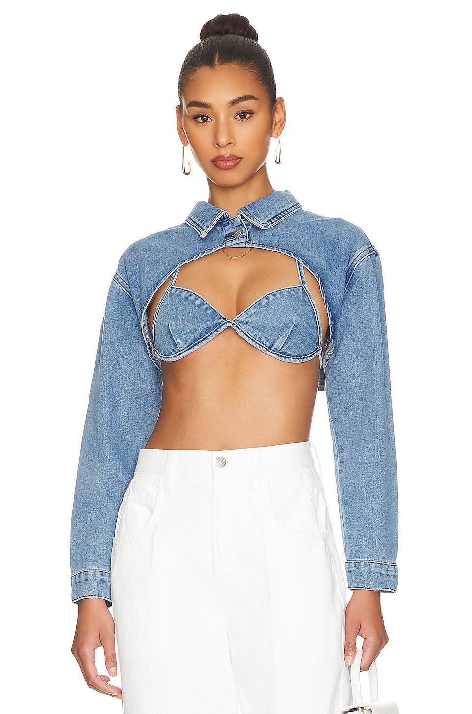 superdown Demi Crop Jacket Set in Blue Wash