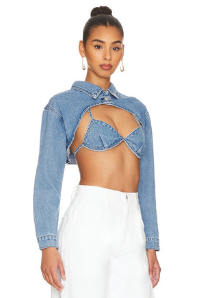 superdown Demi Crop Jacket Set in Blue Wash
