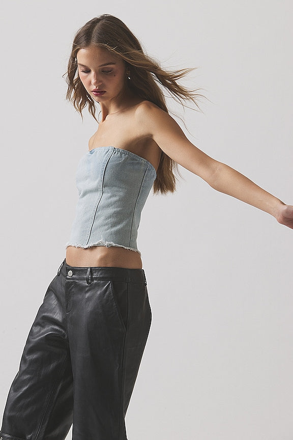 superdown Domonique Strapless Denim Top in Denim Blue