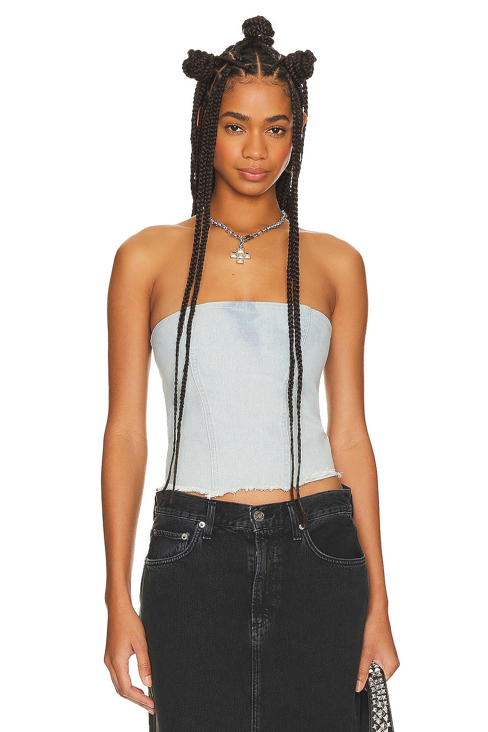 superdown Domonique Strapless Denim Top in Denim Blue