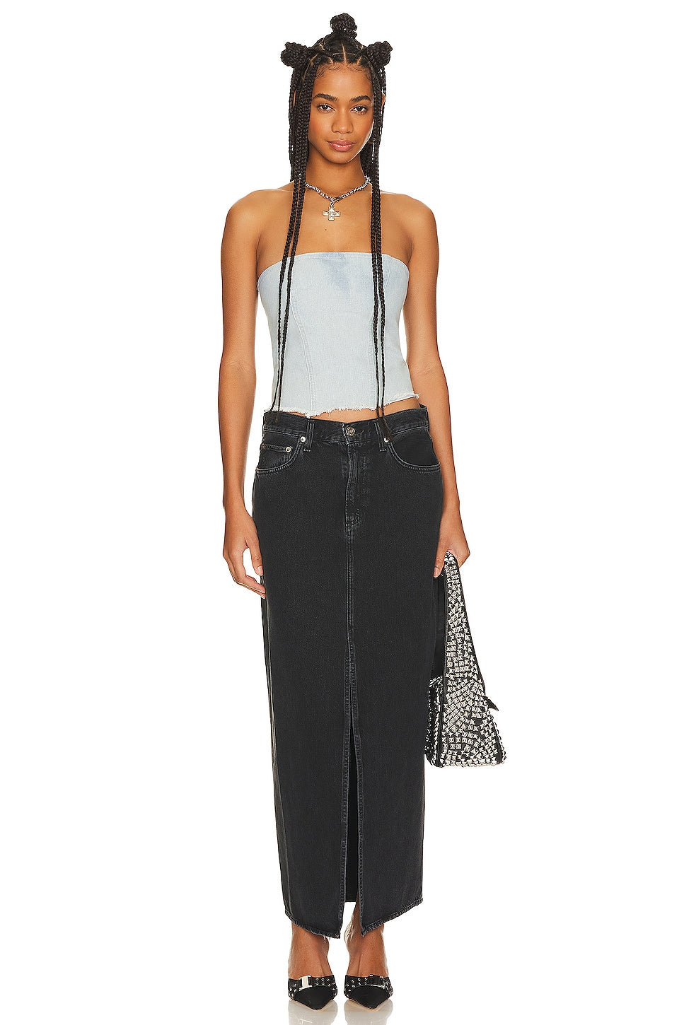 superdown Domonique Strapless Denim Top in Denim Blue