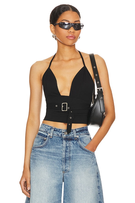 superdown Carmena Halter Top in Black