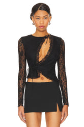 superdown Anahi Wrap Lace Top in Black