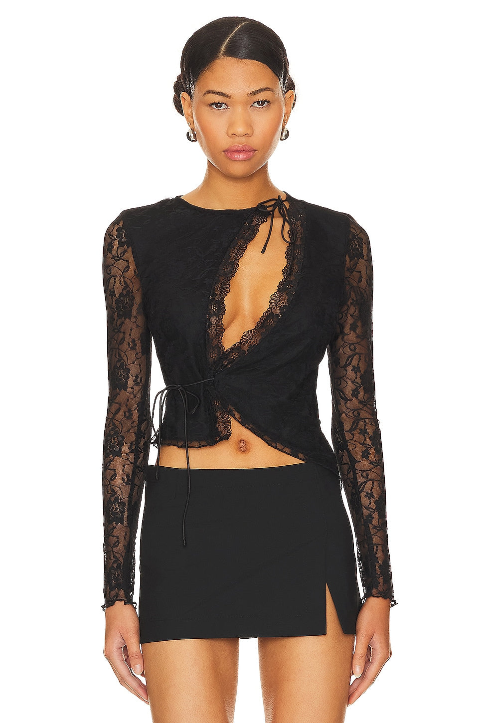superdown Anahi Wrap Lace Top in Black
