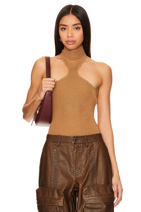 superdown Kallie Halter Bodysuit in Almond
