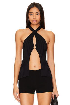 superdown Eliana Open Front Top in Black