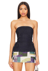 superdown Amora Corset Top in Dark Blue Wash