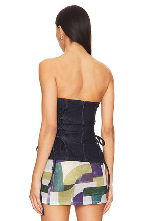 superdown Amora Corset Top in Dark Blue Wash