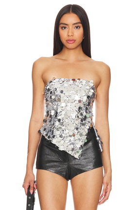 superdown Cordilla Strapless Top in Silver