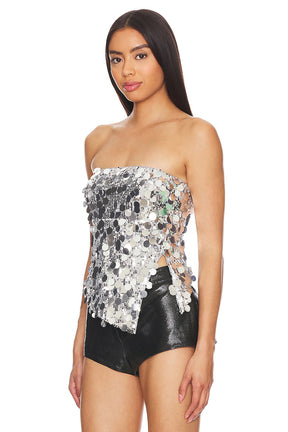 superdown Cordilla Strapless Top in Silver