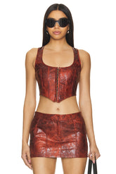 superdown Juno Faux Leather Top in Red