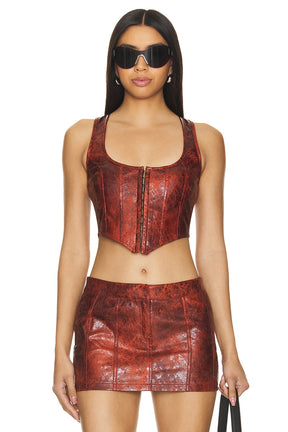superdown Juno Faux Leather Top in Red