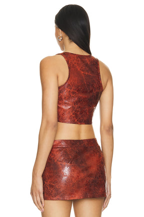 superdown Juno Faux Leather Top in Red